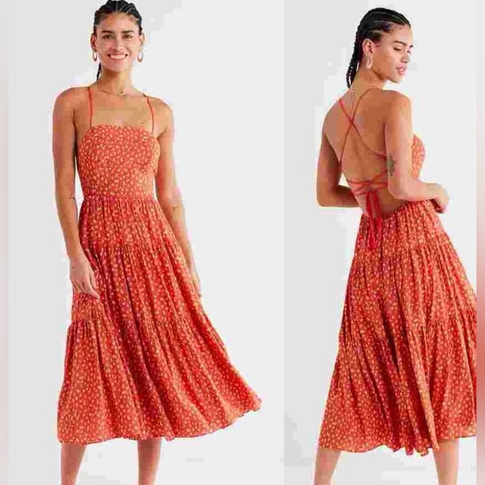 Red Floral Tiered Maxi Dress - Brand Unspecified